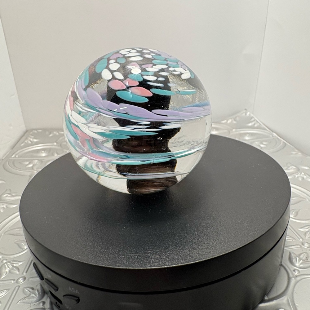 Vintage  Fred  Wilkerson Art Glass 1994 swirl pastel pink,blue Artisan swirl